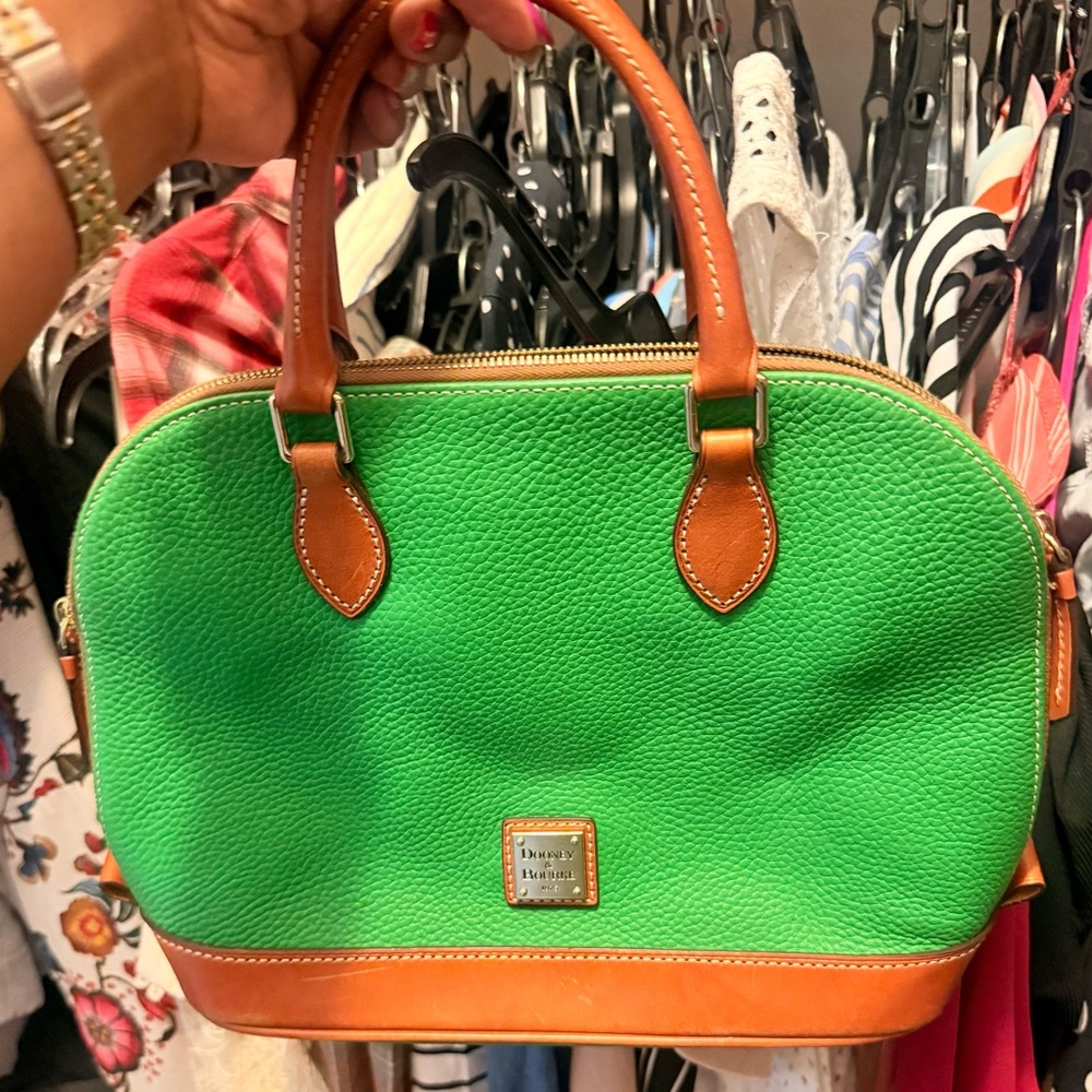 Dooney & Bourke Green and Tan Satchel with Structured Design